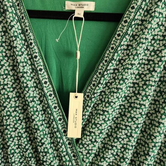 Max Studio Dress 2XL Plus Midi Tiered Sleeveless Floral Boho Green - Picture 4 of 6